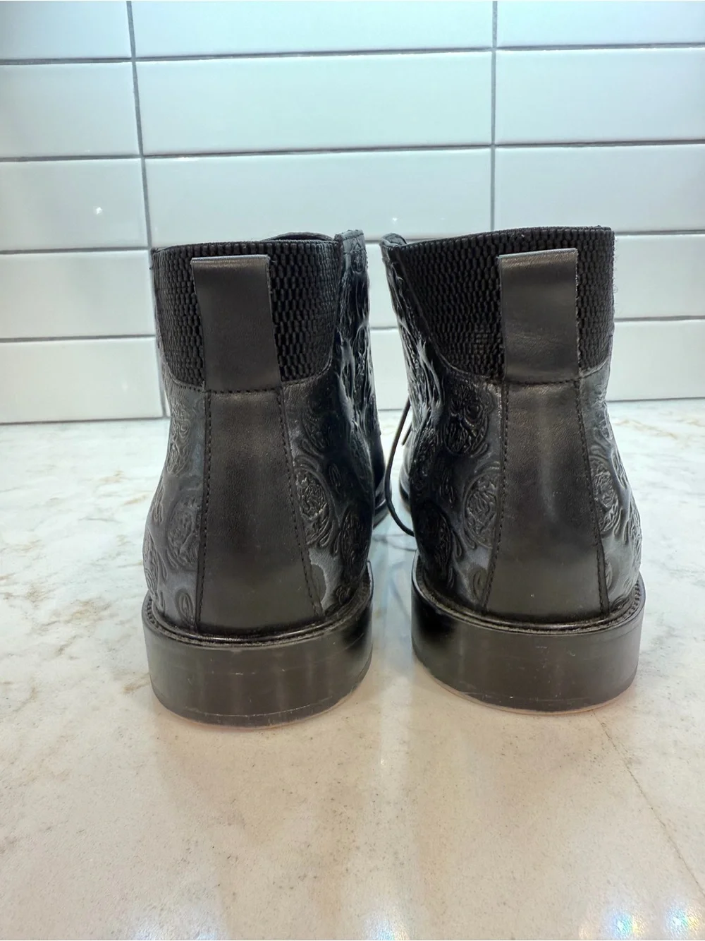 Robert Graham Black Embossed Leather Chukka Boots with Skull Motif